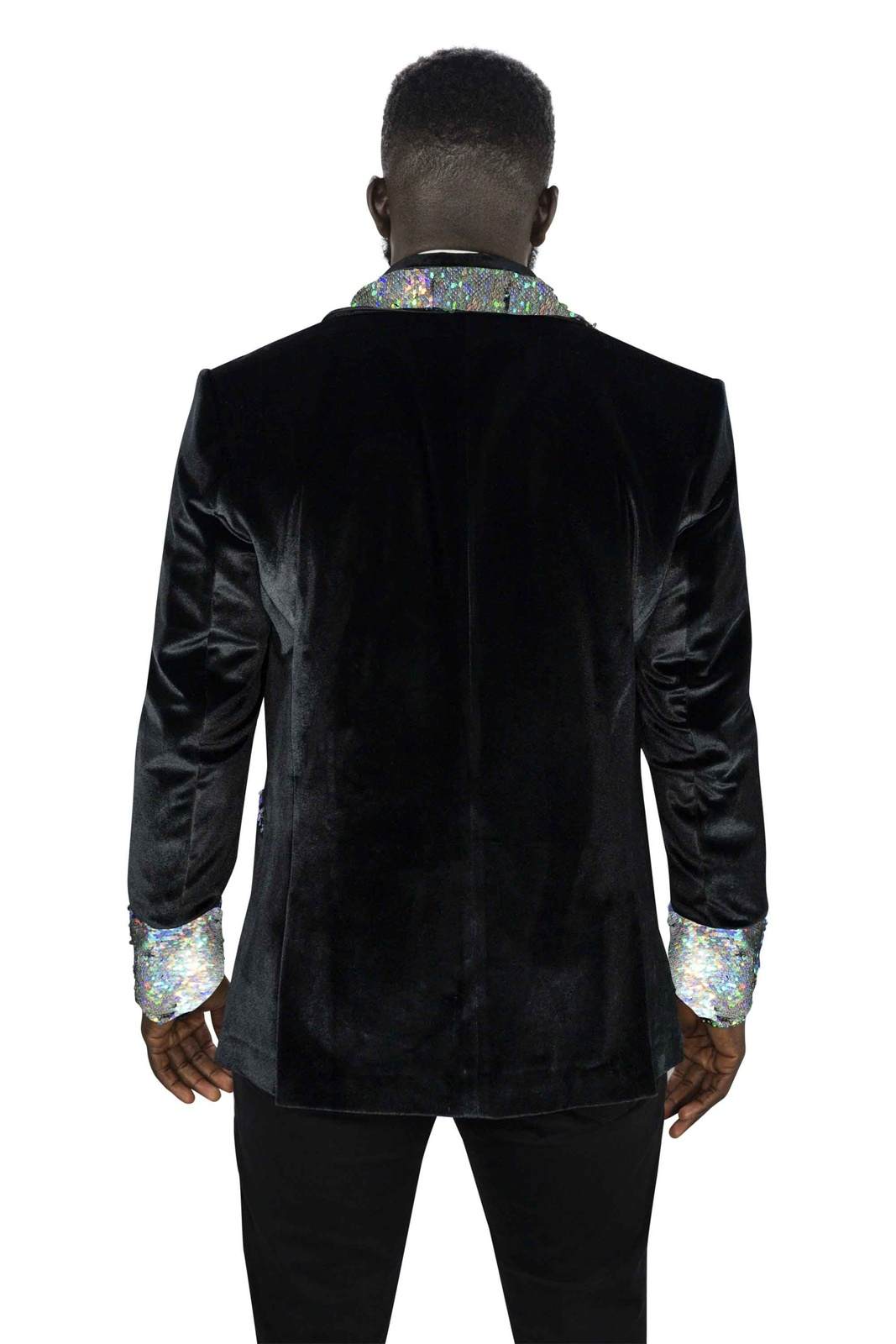 Mens Black Velvet Smoking Jacket - Holographic